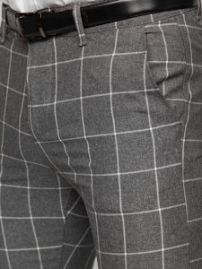 Pantalón chino de tela a cuadros para hombre gris Bolf 0038
