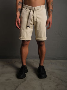 Pantalón corto de tela con cinturón para hombre ecrú Bolf 0010