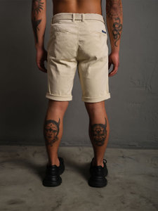 Pantalón corto de tela con cinturón para hombre ecrú Bolf 0010