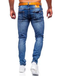Pantalón vaquero skinny fit con cinturón para hombre azul oscuro  Bolf 85095S0