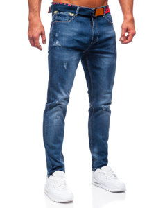 Pantalón vaquero skinny fit con cinturón para hombre azul oscuro Bolf R85142W1