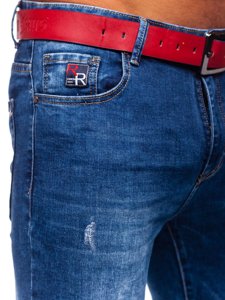 Pantalón vaquero slim fit con cinturón para hombre azul oscuro Bolf TF101