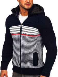 Suéter-chaqueta abierto grueso con capucha para hombre color azul oscuro Bolf 2048