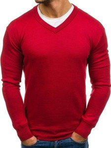Sweter męski w serek czerwony Denley s001